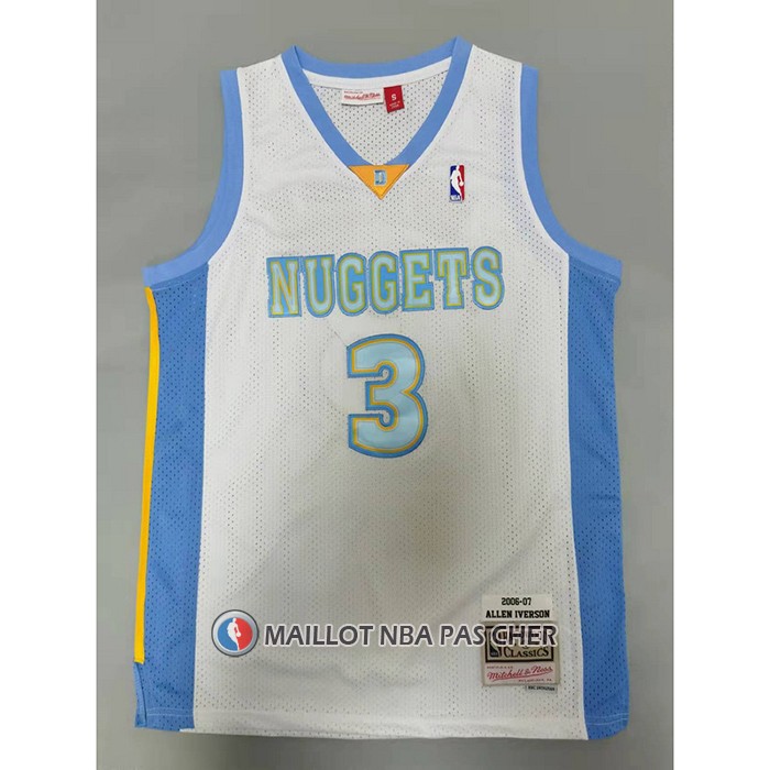 Maillot Denver Nuggets Allen Iverson NO 3 Mitchell & Ness 2006-07 Blanc